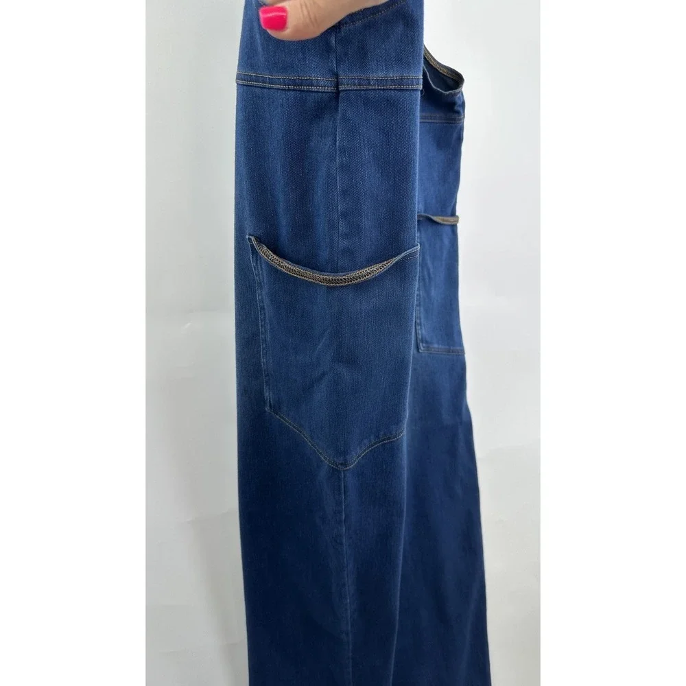 HALARA Flex Denim Wide Leg Stretch Overalls Side Pockets Jumpsuit Large EUC